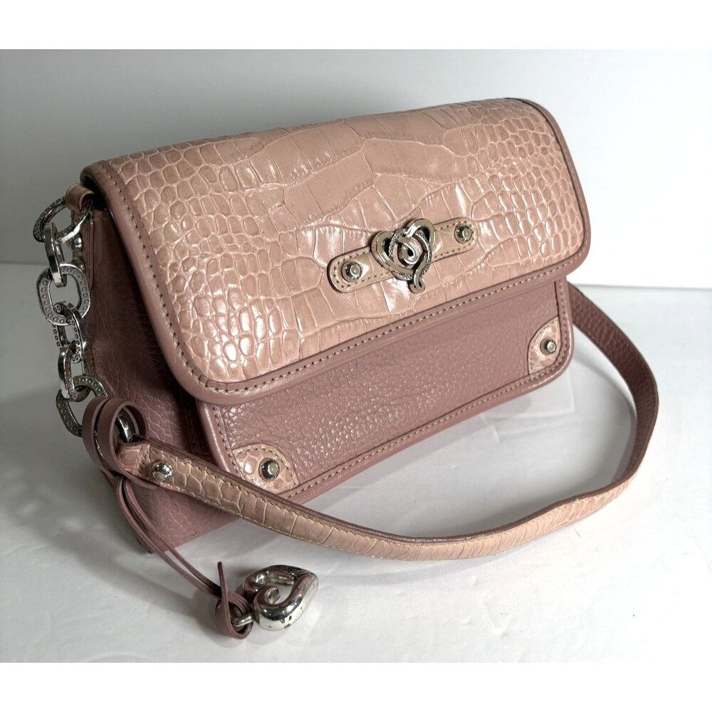 Brighton Croc Embossed Leather Pink Crossbody Heart Purse Shoulder Bag
